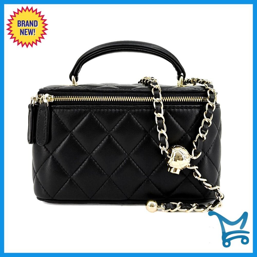 Genuine Leather Mini Crossbody Bag with Gold Chain Strap, Quilted Design